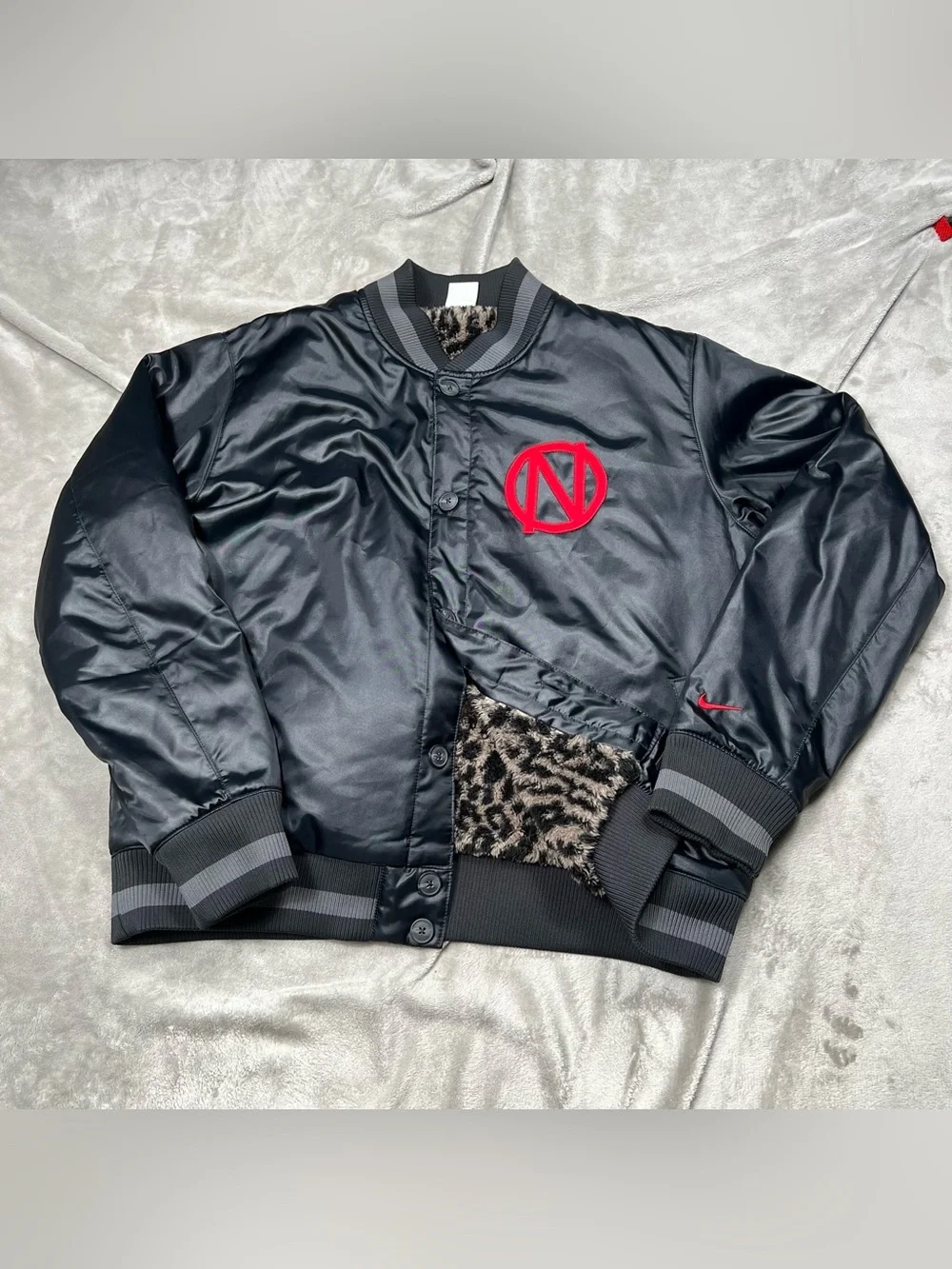 Nike Premium Basketball Bomber Jacket Mens L Black Fur Lined DQ6203-045